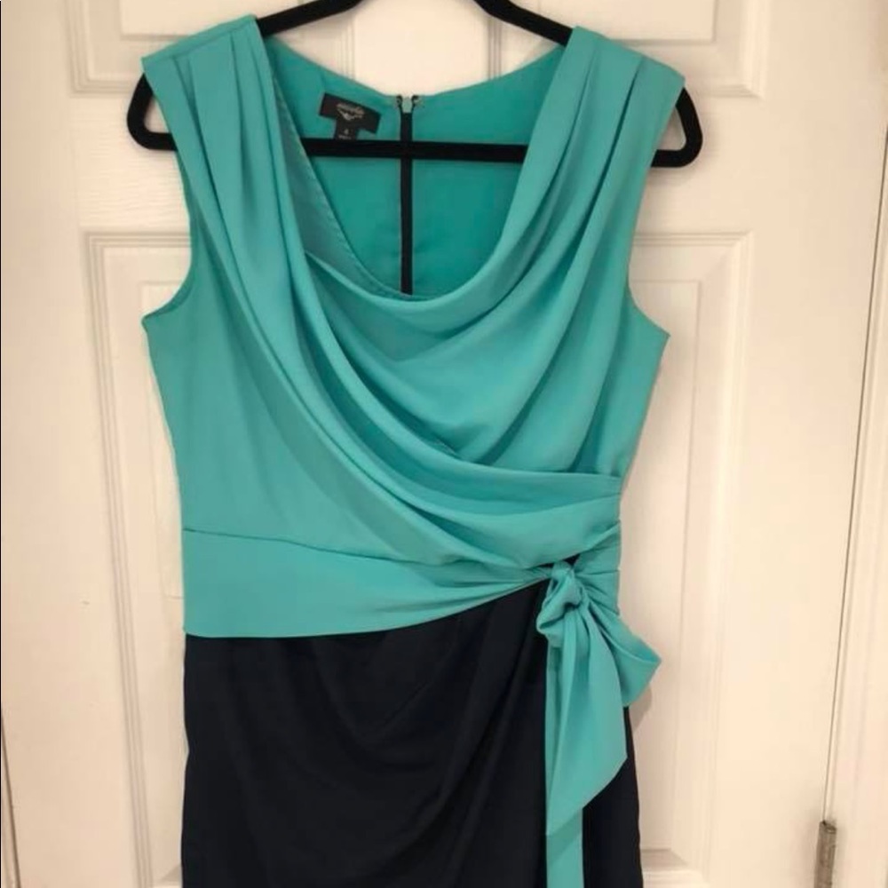 Teal/navy color block dress